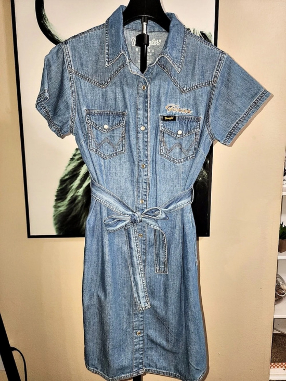 Wrangler Retro Texas Longhorns Denim Western Midi Dress Size Small Like New